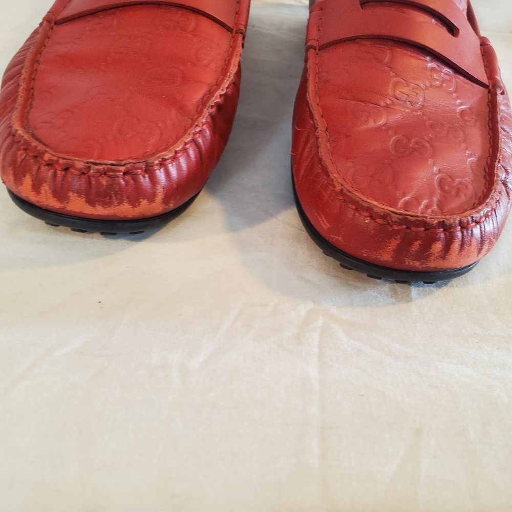 Gucci Men's Size 9 Red Leather Penny Loafers - Picture 10 of 11